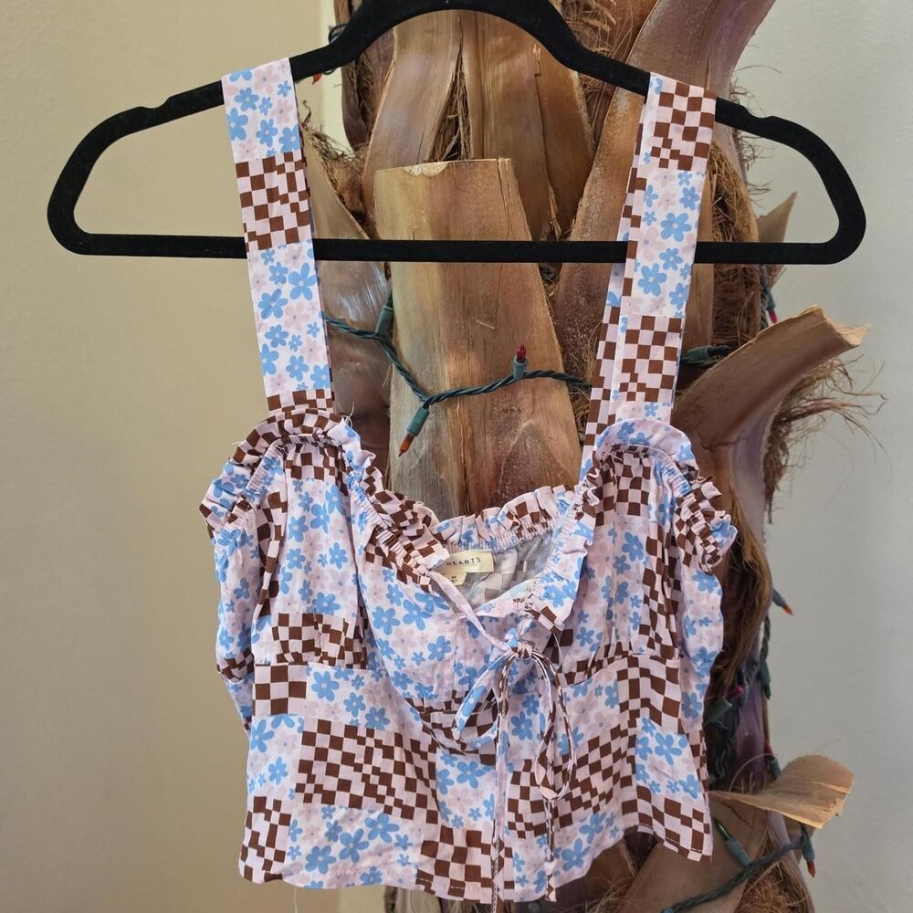 NWT LA Hearts by Pacsun Checkerboard Floral Crop Top